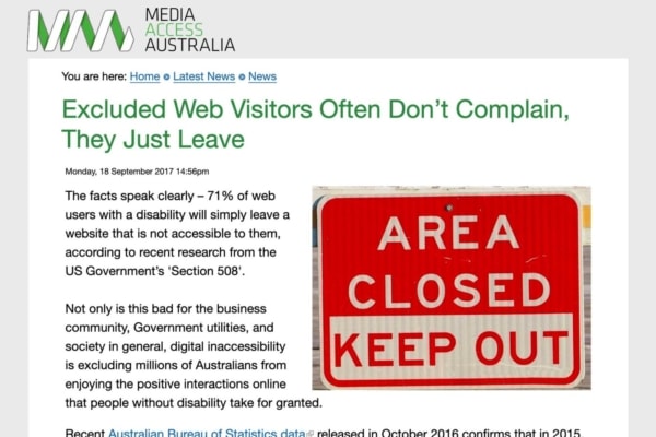 Screenshot of an article by Media Access Aus.