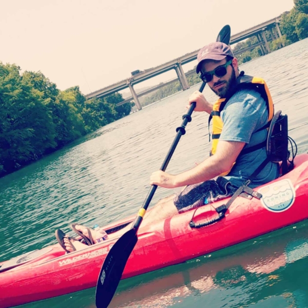 Web support coordinator Anthony Urato also enjoys kayaking in his spare time.