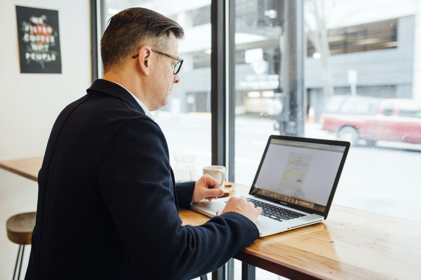 businessman filling out survey