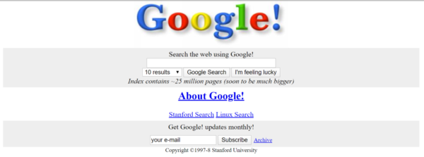 screengrab of google search from 1998