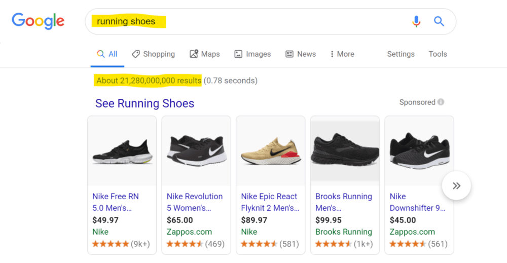 Google search results showing how to pick best keyword