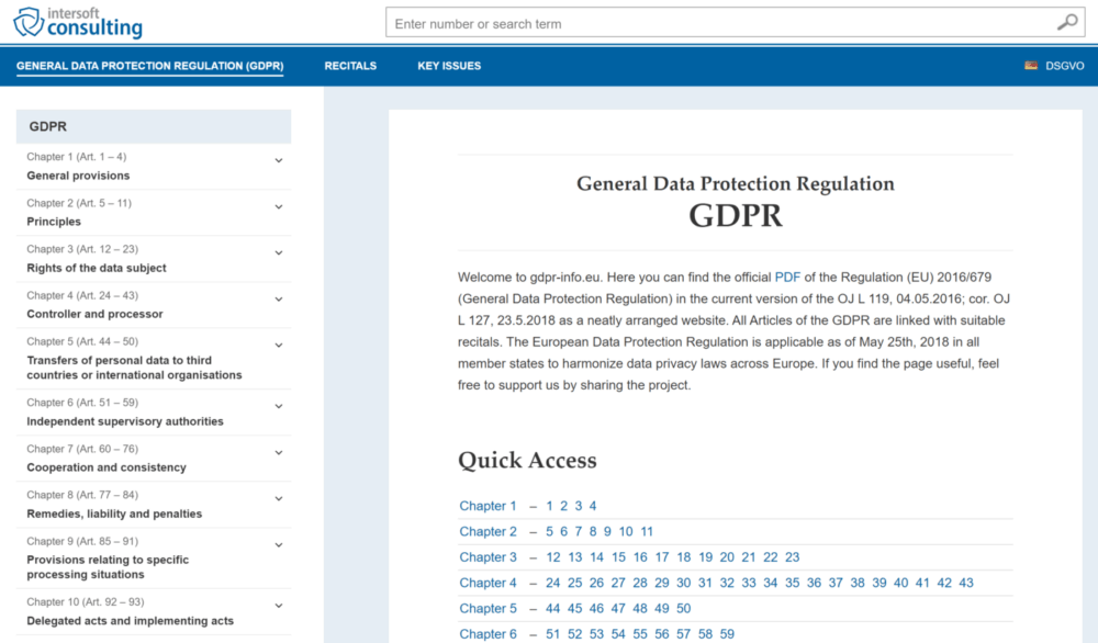 a screenshot of the GDPR text