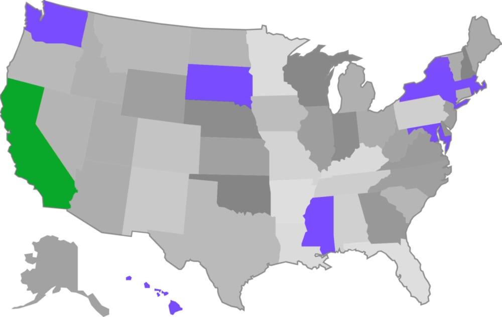 map of states with consumer privacy legislation passed or in progress