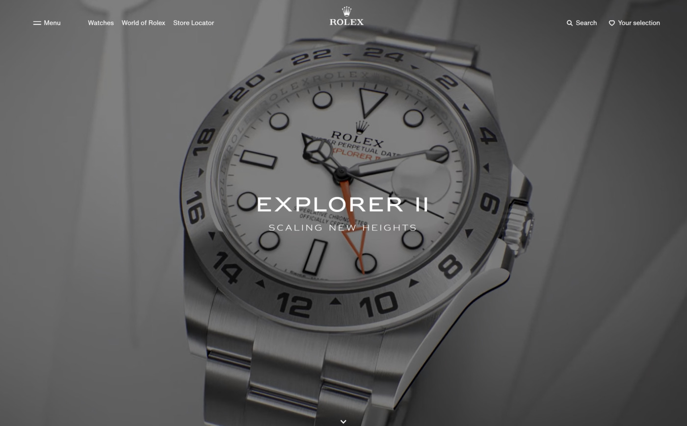 rolex hompage demonstrating good brand unity