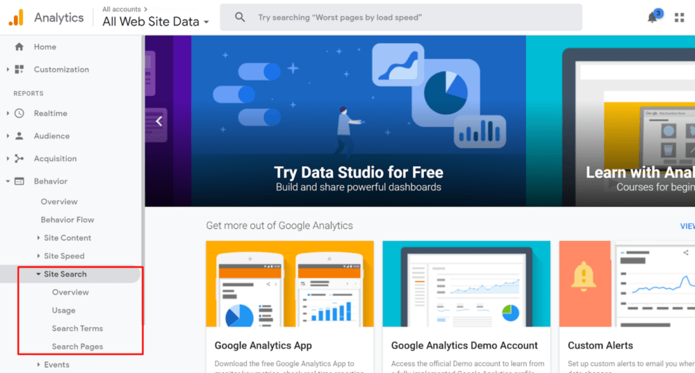 google analytics site search