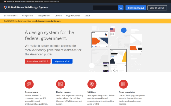 united states web ui design system homepage